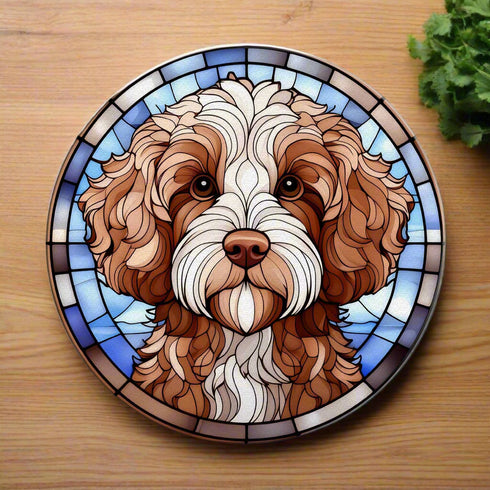 Cavapoo Brown & White Glass Suncatcher Worktop Saver